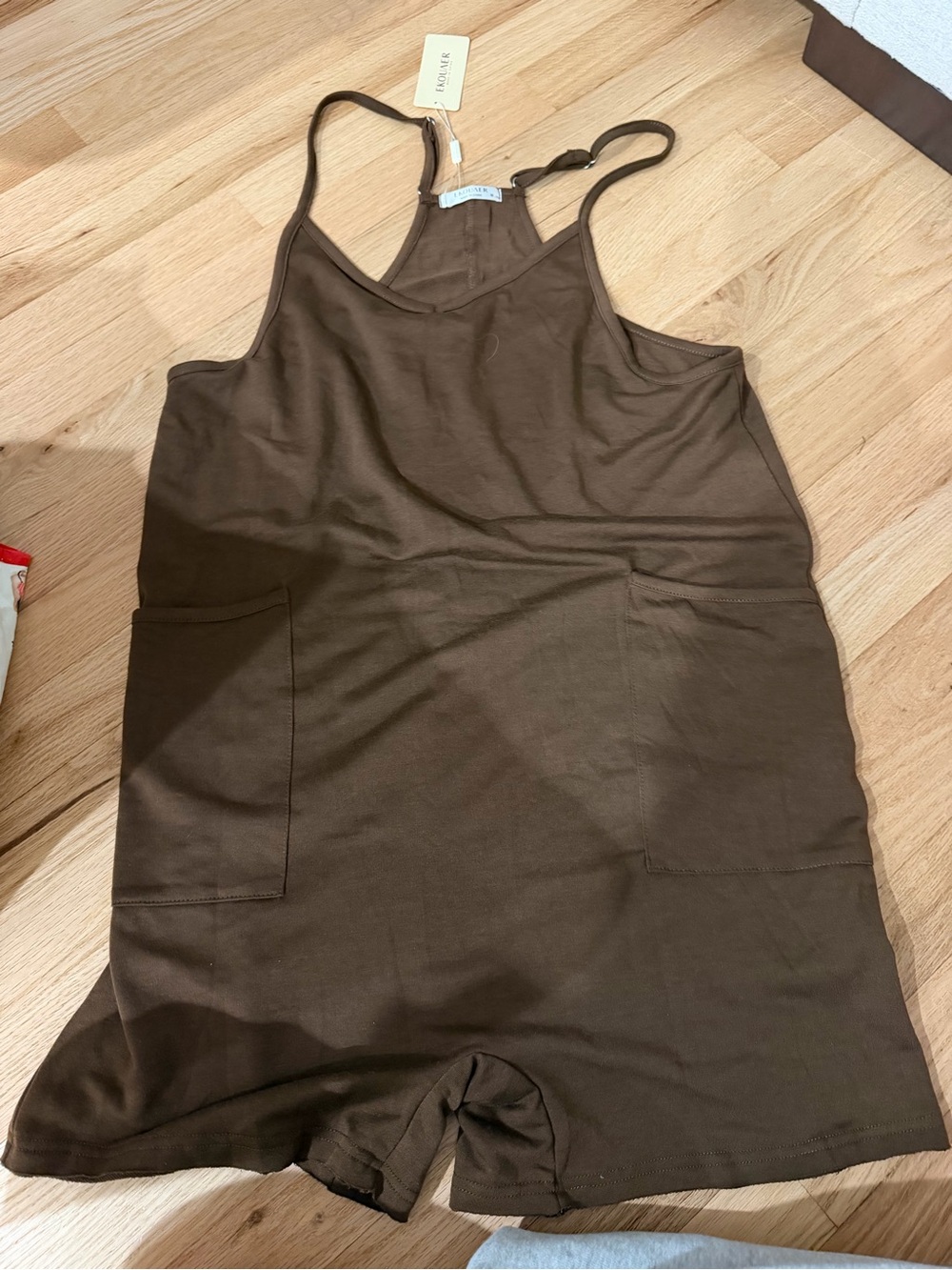 Brown Sleeveless Romper with Front Pockets
